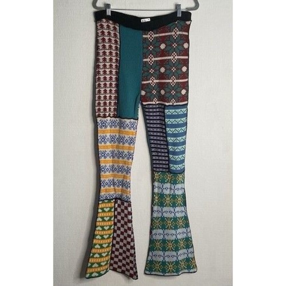 NWOT The Ragged Priest‎ Mix Knit Trousers Flare Pants Women Size XL Multicolor
